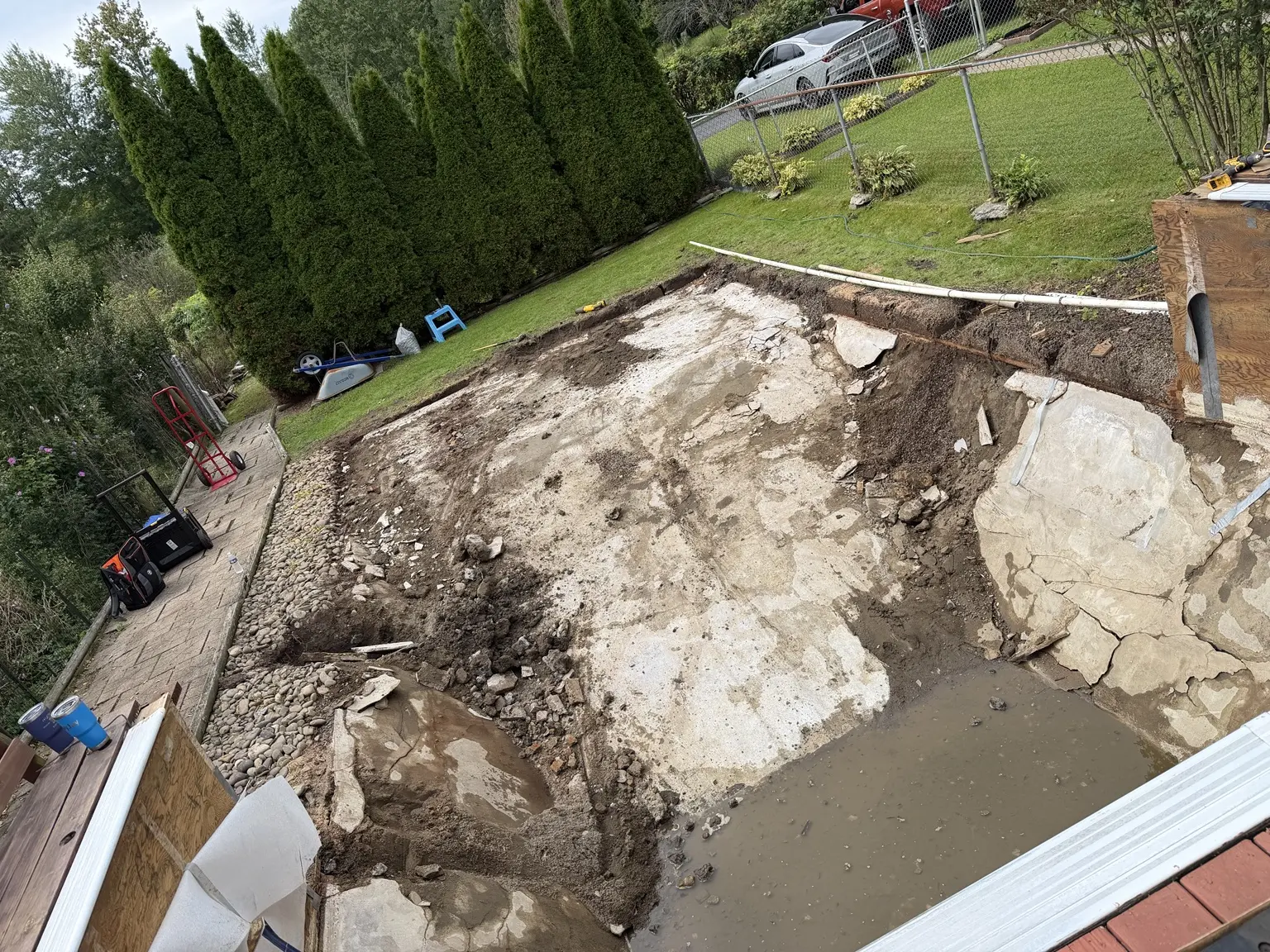 Pool structure removed with the original concrete base exposed