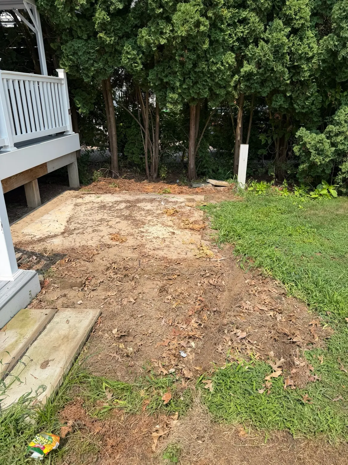 Cleared backyard pad after metal gazebo and grill removal
