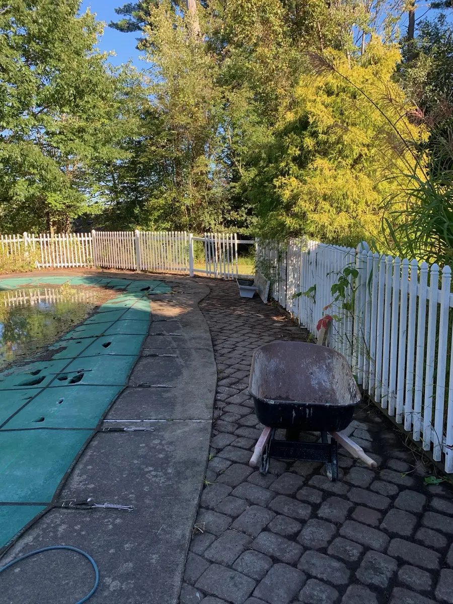 Poolside walkway cleared after the yard cleanup